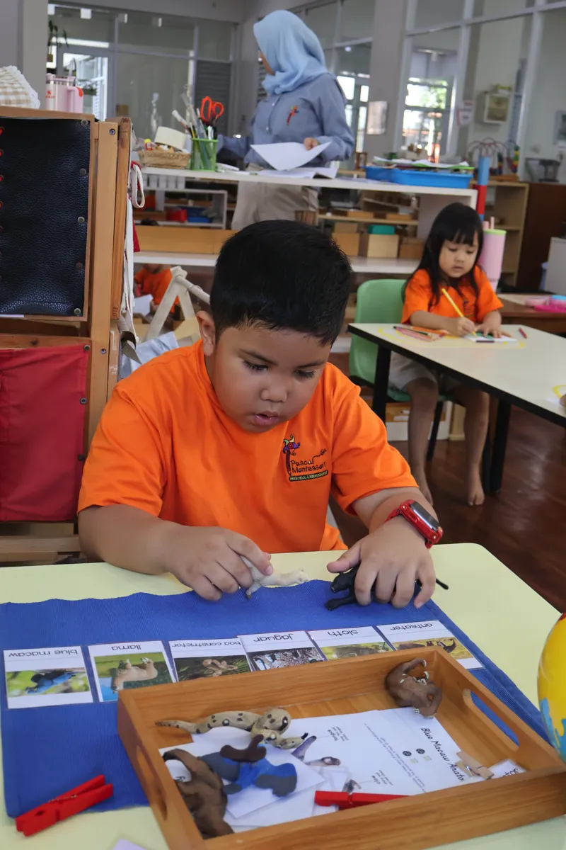A child working independently in a prepared Montessori learning environment